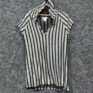 Vintage Jordan Taylor Striped Hooded Tunic Cover Up Large Black Silver Artsy